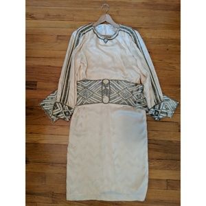 D'ore Vintage 100% Silk Beaded, Belted Dress